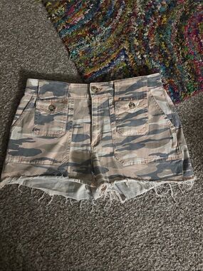 Express Camo Denim Shorts in Pink and Gray
